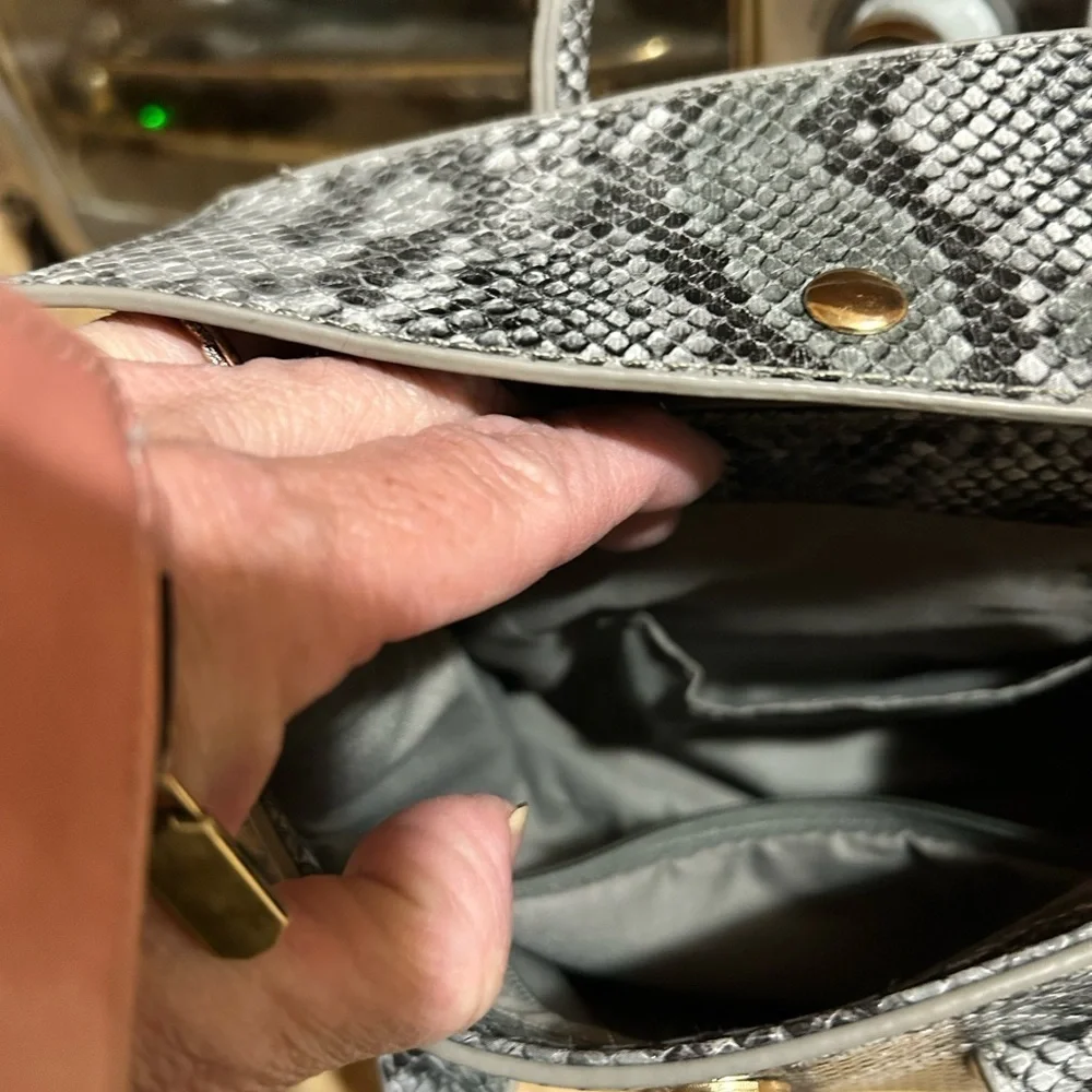 Gray Structured Satchel with Snakeskin Texture